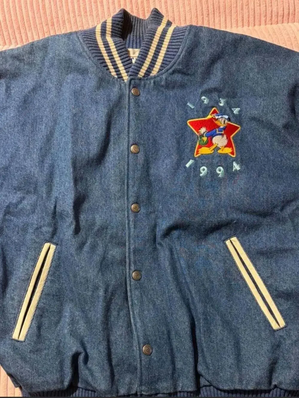1994 Disney Studio Editions Donald Duck 60th Anniversary Denim Varsity Jacket